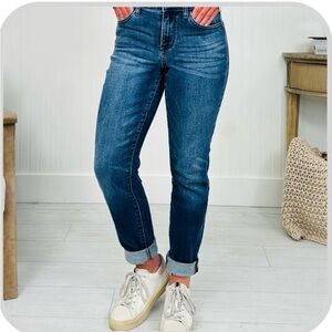 Judy Blue Medium-Dark Blue Cuffed Boyfriend Jeans